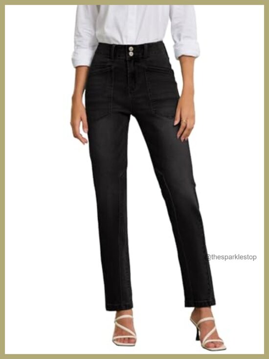 Denim - High Waisted Stretchy Trendy Paneling Straight Leg Relaxed Fit Ankle Denim Jeans
